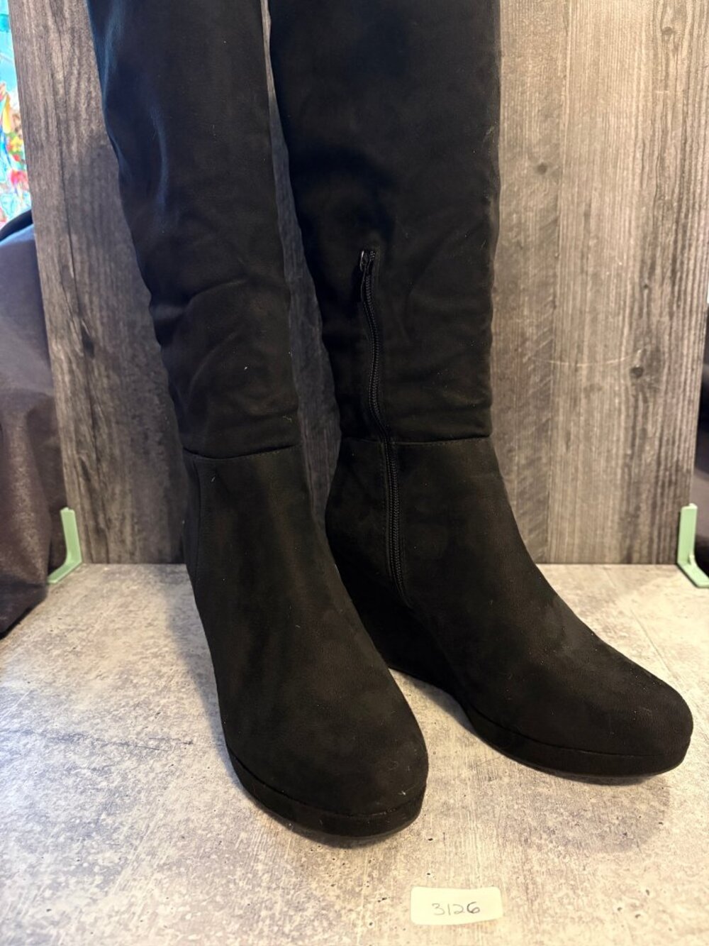 Chinease Laundry Lovely Suedette knee high wedge heel boots size 9.5
